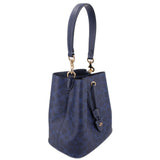 COACH ROWAN blue bucket crossbody bag with signature pattern, front strap strap loop hardware