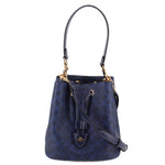 COACH ROWAN blue bucket crossbody bag with drawstring, signature pattern, gold hardware