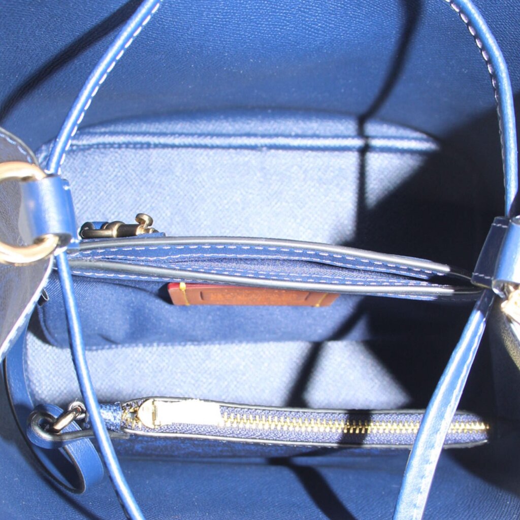 COACH ROWAN blue crossbody interior with zip pocket and slip card slots