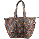 Floral quilted tote bag with two top handles and gathered front