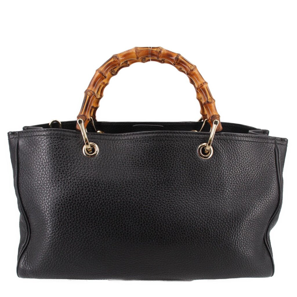 Black Gucci bamboo-handled shopper tote with two ring top handles