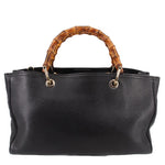 Black Gucci bamboo-handled shopper tote with two ring top handles