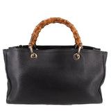 Black Gucci bamboo-handled shopper tote with two ring top handles