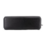 Black pebbled leather shoulder bag back view with smooth top edge and seam panel