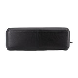 Black pebbled leather shoulder bag back view with smooth top edge and seam panel