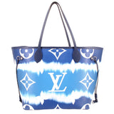 Blue tie-dye Neverfull tote with Louis Vuitton monogram pattern and top handles
