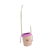 GUCCI mini bucket crossbody bag in pink GG canvas with gold logo and drawstring