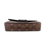 Monogram sling belt bag top view with black buckle and hardware