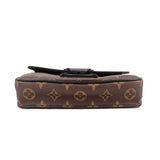 Monogram sling belt bag top view with black buckle and hardware