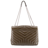 YSL puffer shoulder bag, olive chevron quilting, top flap, chain strap