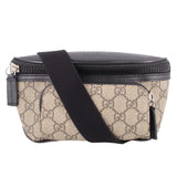 GUCCI small belt bag in tan and black GG canvas with top zip and wide web strap