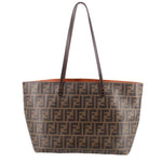 Medium Fendi roll tote in Tobacco Zucca FF monogram canvas with top handles.