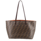Medium Fendi roll tote in Tobacco Zucca FF monogram canvas with top handles.