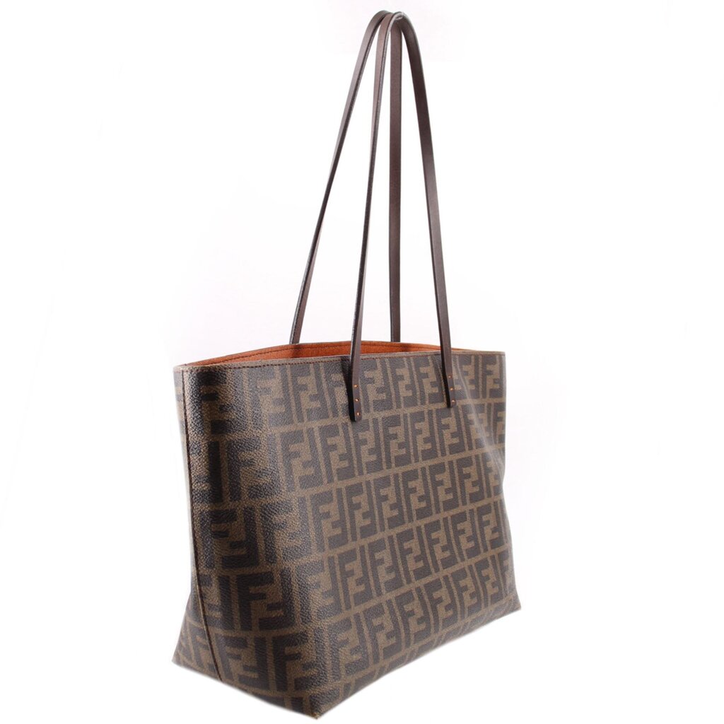 Medium tote with Tobacco Zucca FF monogram canvas and brown leather top handles.