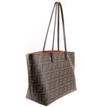 Medium tote with Tobacco Zucca FF monogram canvas and brown leather top handles.
