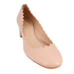 Nude leather scallop-toe heeled pumps with short heel