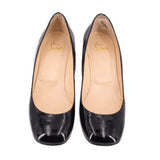 LOUBOUTIN black patent pointed-toe pumps with beige insoles