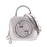 Gucci silver mini top-handle crossbody bag with interlocking G logo front