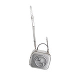 GUCCI Blondie mini top-handle crossbody bag, silver with embossed GG logo and short strap.