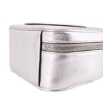Gucci silver mini crossbody bag close-up of zipper and stitched corner edge