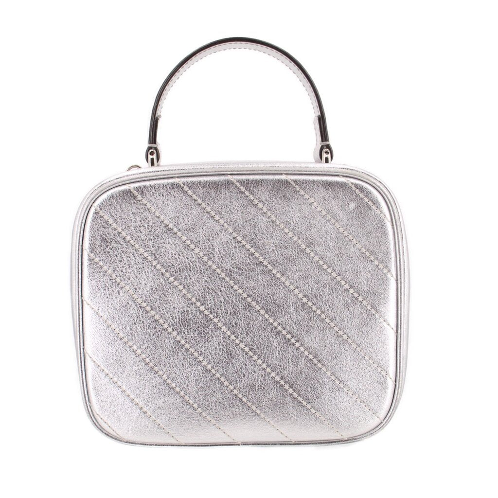 Gucci silver mini top-handle crossbody bag with quilted diagonal front panel