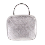 Gucci silver mini top-handle crossbody bag with quilted diagonal front panel