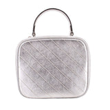 Gucci silver mini top-handle crossbody bag with quilted diagonal front panel