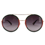 GUCCI round sunglasses with red-and-green frames and dark tinted lenses