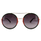 GUCCI round sunglasses with red-and-green frames and dark tinted lenses