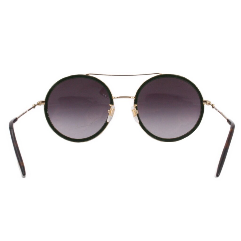 GUCCI round sunglasses with green-trim dark lenses and red accents