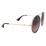 GUCCI round sunglasses with red-and-green frames and dark tinted lenses, side view
