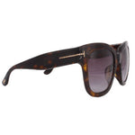 TOM FORD Beatrix-02 tortoise sunglasses, side profile with purple lenses