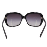 Black sunglasses with dark lenses, gold-tone hinges, and slim curved arms.