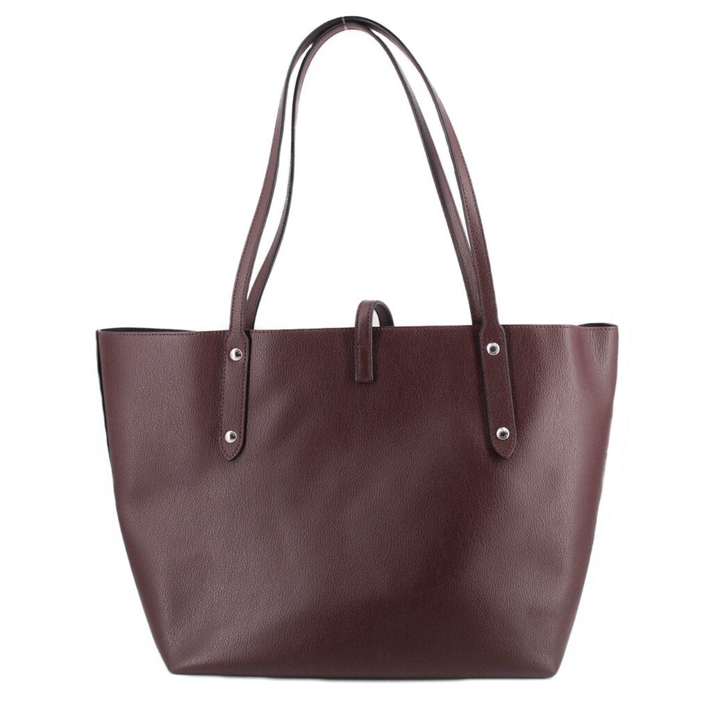 Coach market tote bag in burgundy leather with two front strap tabs