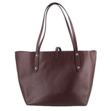 Coach market tote bag in burgundy leather with two front strap tabs