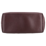 Burgundy leather tote top panel with stitched trim and reinforced edges