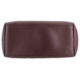 Burgundy leather tote top panel with stitched trim and reinforced edges