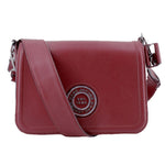 MARC JACOBS Signet flap crossbody bag, maroon leather, front logo and metal hardware