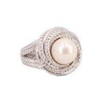 David Yurman sterling silver crossover ring with pearl and diamonds