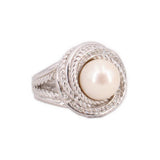 David Yurman sterling silver crossover ring with pearl and diamonds