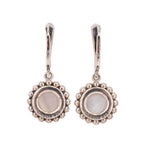 Silver-tone round mother-of-pearl disc drop earrings with beaded rim