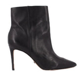 Black ankle bootie with side seam, pointed toe, stiletto heel
