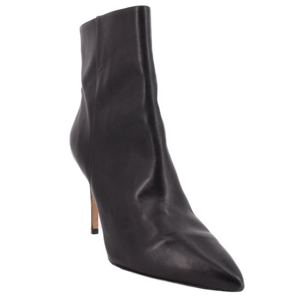 Black ankle bootie with pointed toe and stiletto heel