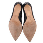 Black ankle booties inner soles and pointed toe exterior view