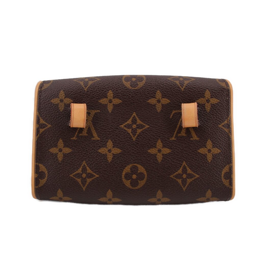 Monogram canvas belt bag front view with square clasp tabs