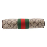GUCCI small crossbody bag end view with GG canvas and horizontal green-red web stripe band