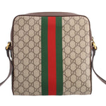 GUCCI small crossbody bag back view with GG canvas and vertical green-red web stripe