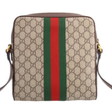 GUCCI small crossbody bag back view with GG canvas and vertical green-red web stripe