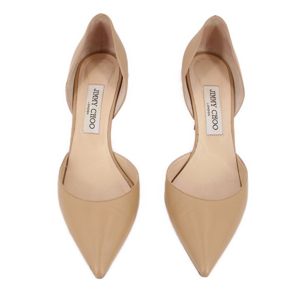 Pair of JIMMY CHOO nude leather pointed-toe heels with logo insole
