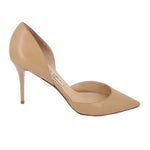 JIMMY CHOO nude leather pump heels, pointed toe and thin stiletto heel